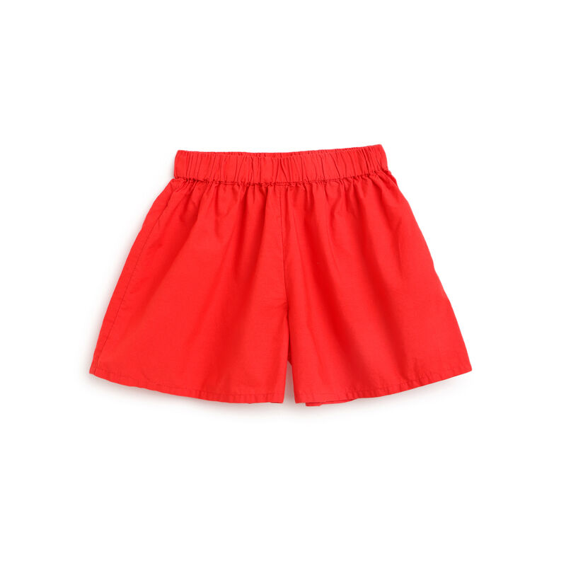 Girls Medium Red Solid Outfit with Short Pants image number 2